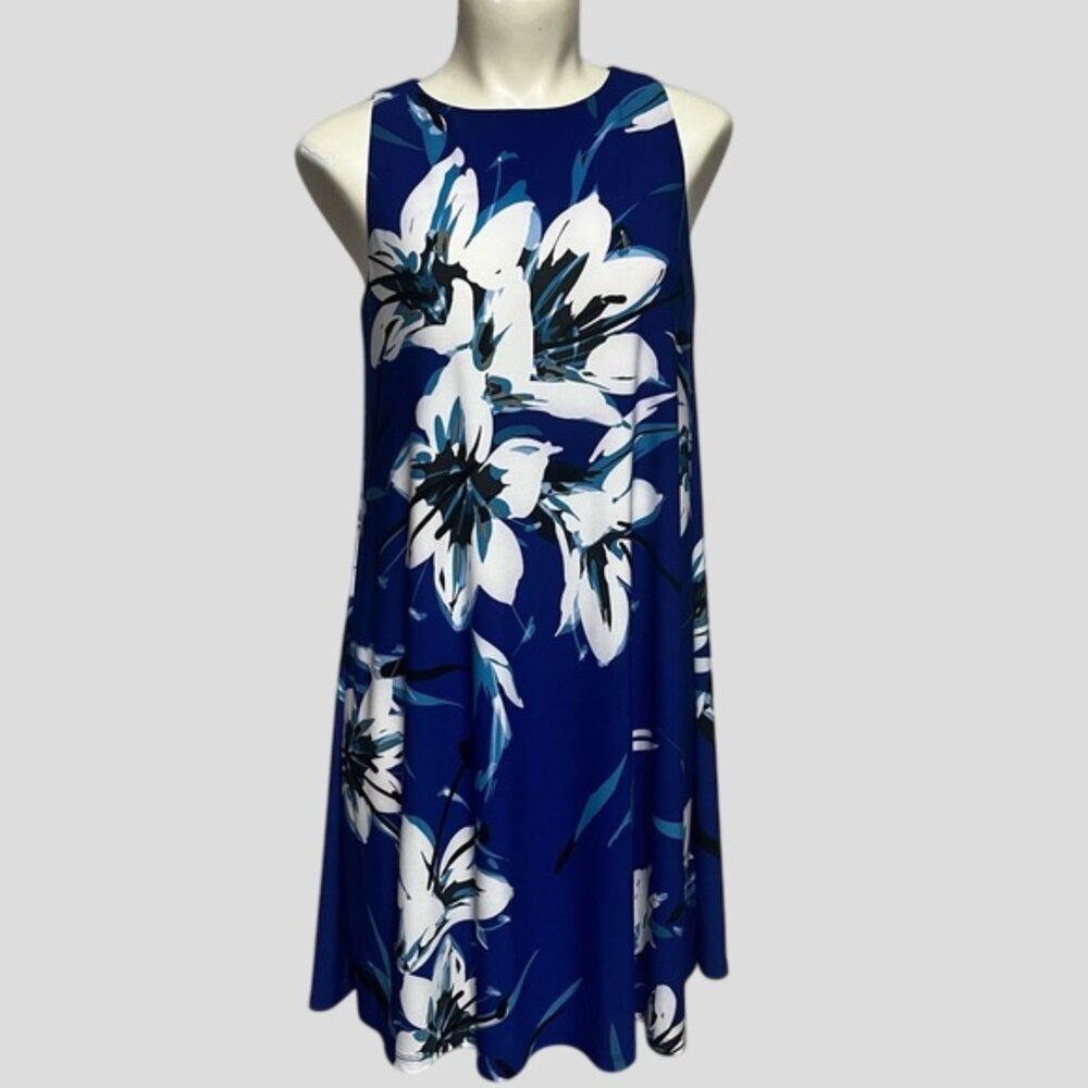 Lauren Ralph Lauren Blue Floral Summer Sleeveless Stretch Dress